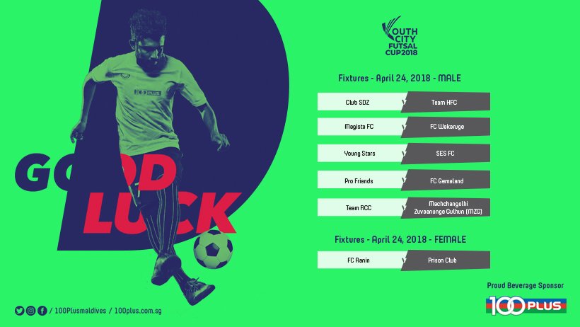 100plusMaldives's tweet photo. Today's Fixtures : 

#YouthCityFutsalCup2018 by @hdcmaldives 

#stayhydrated #100plus 
#itisnotanenergydrink https://t.co/tat9HgkfEH