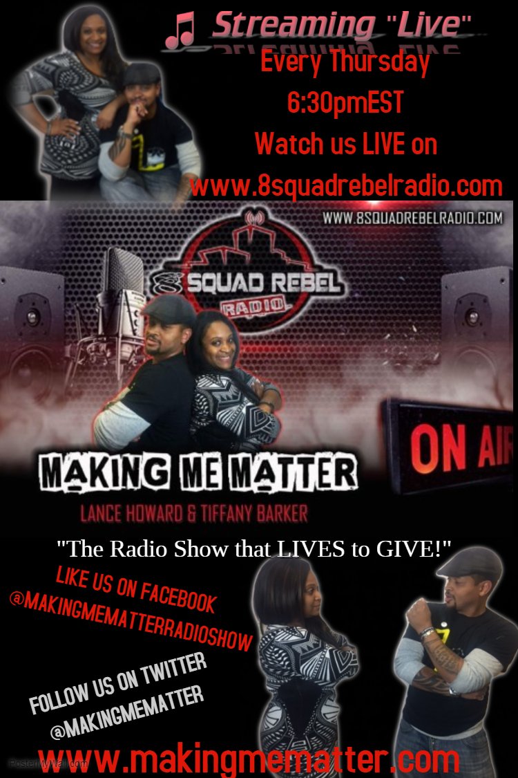 MsTiffanyBarker's tweet photo. #Thursdays #MakingMeMatter https://t.co/nUuYGy7xDp Follow us at: @makingmematter and tune in on every Thursday at 6:30pmEST! @SIRIUSXM #Radio #RadioShow #TalkRadio #RadioTalk #Life #Living #Love #Lessons #Learning #LettingGo https://t.co/9UU18Vv1Zw