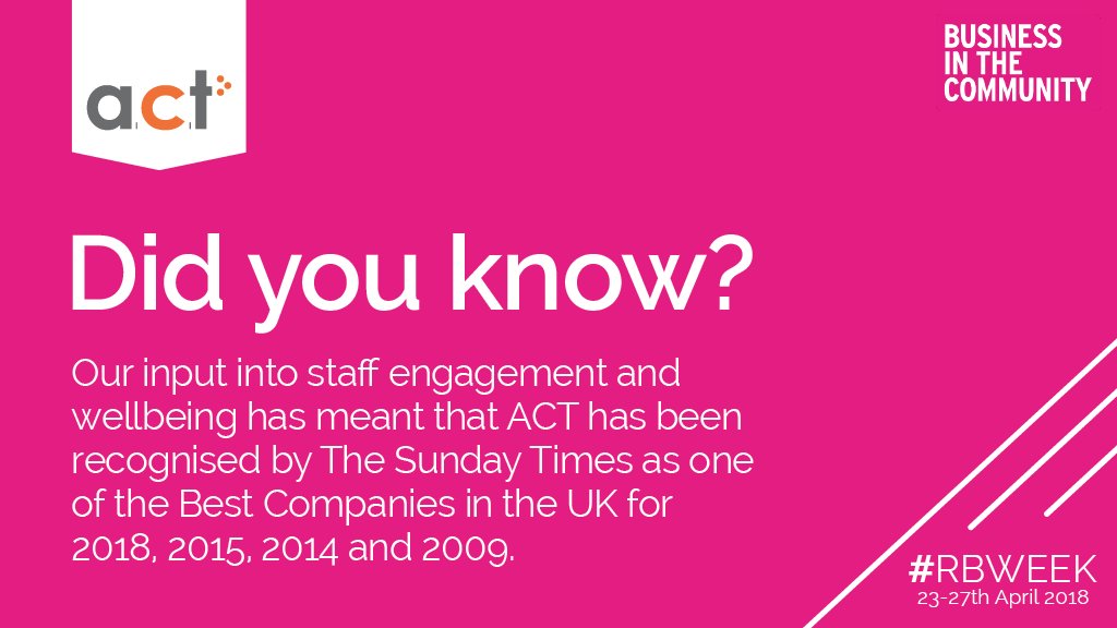 acttrainingltd's tweet photo. We are proud to have been named 59th on The Sunday Times Best Companies to Work for in the UK this year, as well as placing on the list in 2015, 2014 and 2009. #RBWeek #day4 @BITCCymru https://t.co/ys35uWwgBb