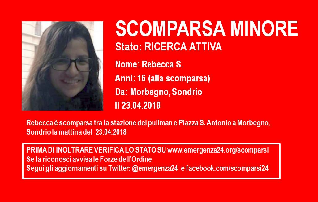 Emergenza24's tweet photo. PLEASE RT [24.04-22:30] SCOMPARSA MINORE (16) il 23.04.2018 da #Morbegno #Sondrio info: https://t.co/FekRUY3sQ7 https://t.co/4pgiF0FQKZ