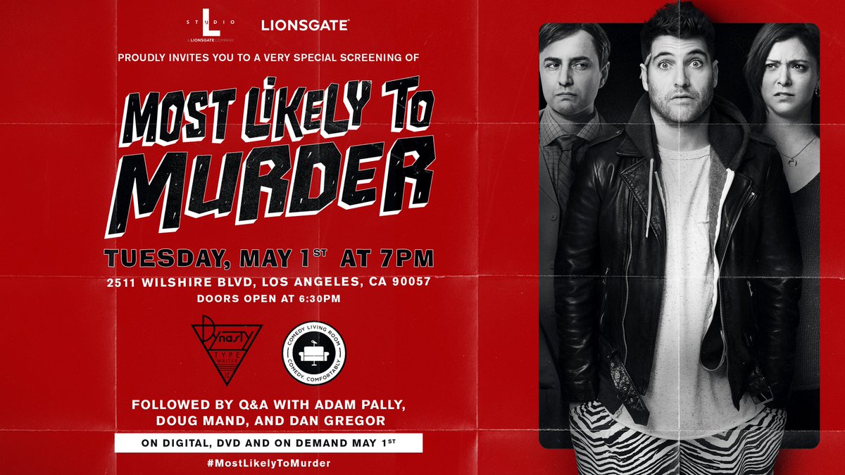 We're hosting a free screening of the comedy that killed at SXSW: "Most Likely To Murder" on May 1st 6:30pm at <a href="/JoinTheDynasty/">Dynasty Typewriter</a>. It's followed by a Q&amp;A with <a href="/adampally/">adam pally</a>, <a href="/thedougmand/">doug mand</a>, and <a href="/gregorcorp/">dan gregor</a>!

🚨RSVP required so click it or miss it!🚨
mostlikelytomurder.eventbrite.com