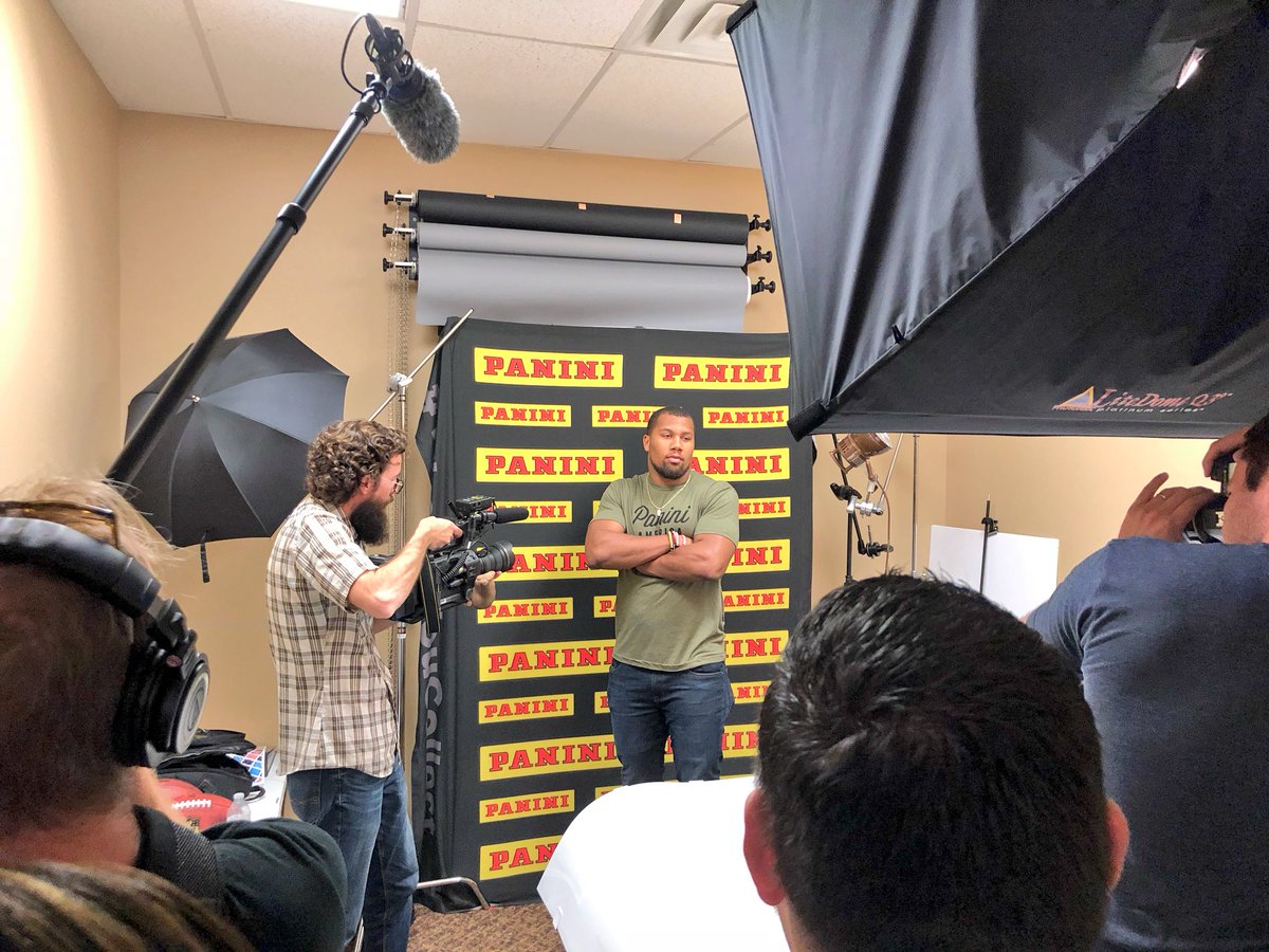 PaniniAmerica's tweet photo. Former @NCState star and top @NFL Draft prospect @ASTROCHUBB getting his Personal Edition cards made prior to Thursday night! #WhoDoYouCollect #NFLDraft https://t.co/IpB6MSUlXH