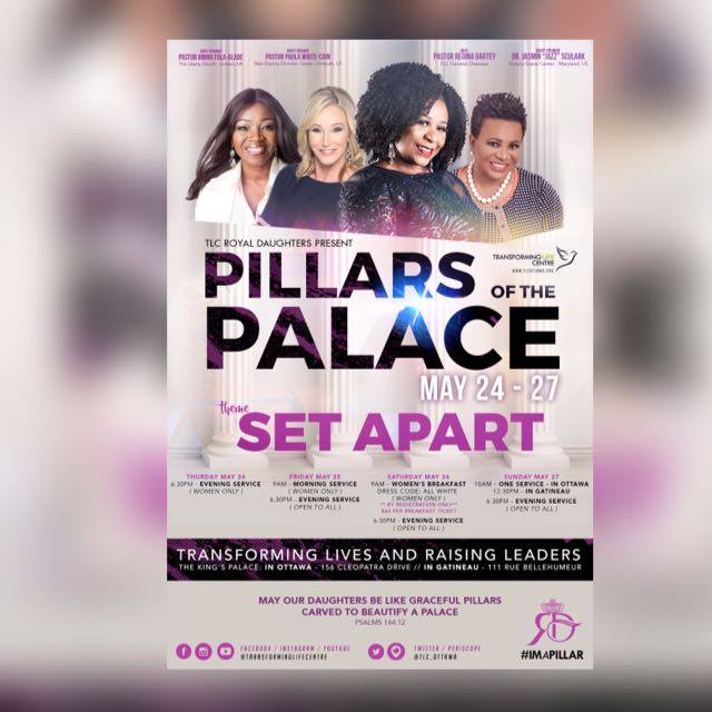 Royaldaughters's tweet photo. Royal Daughters Pillars of the Palace Conference 2018!!
Join us from May 24-27 @ 156 Cleopatra Dr for a life transforming encounter!! 🔥 #Iamapillar 
#SetApart https://t.co/d6M4cK07Im
