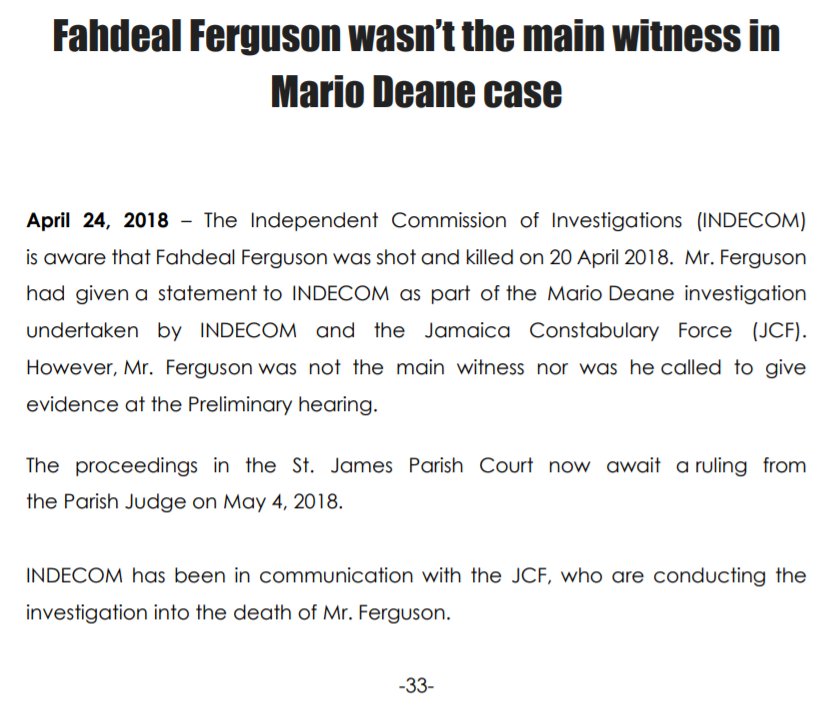 suezeecue's tweet photo. .@INDECOM_JAMAICA press release: Fahdeal Ferguson wasn’t the main witness in Mario Deane case #MarioDeane #Jamaica https://t.co/pO2GgdQxfk