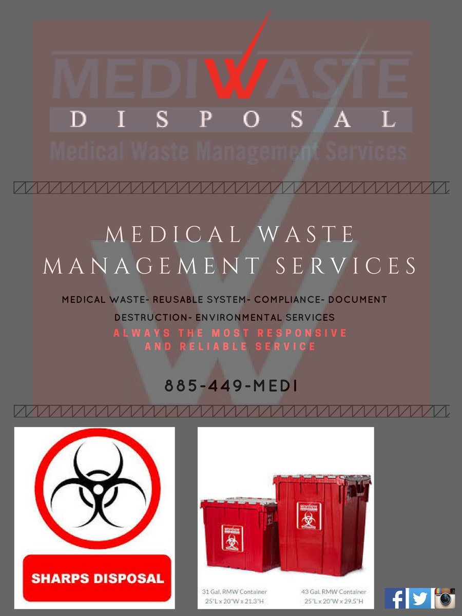 Medi_Waste's tweet photo. Call for a quote today : 855-449-6334

#medicalwaste #biowaste #Pharmaceutical #clinics #doctors #hospitals
#biowaste #hazardouswaste #wasteservices #documentdestruction #OSHA https://t.co/dpY9Irt4B1