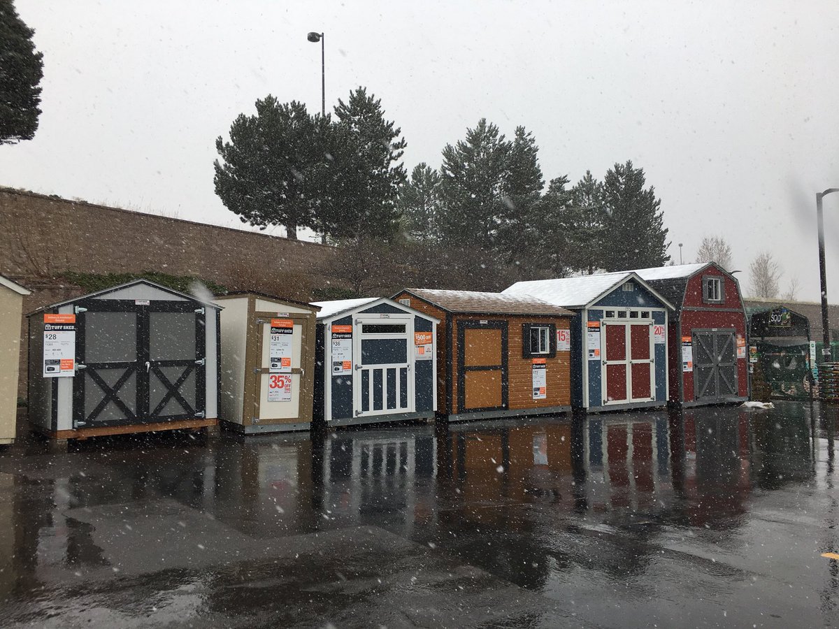 PhillipaTShed's tweet photo. This @tuffshed lineup @HomeDepot #THD1508 is wondering if it will ever see sun again #springsnow Good to see #DM @DVasquez_D214  #SM @James1508M #RVPwalk #goodluck @LaurenSmith0929 https://t.co/r6EjxNpBhL