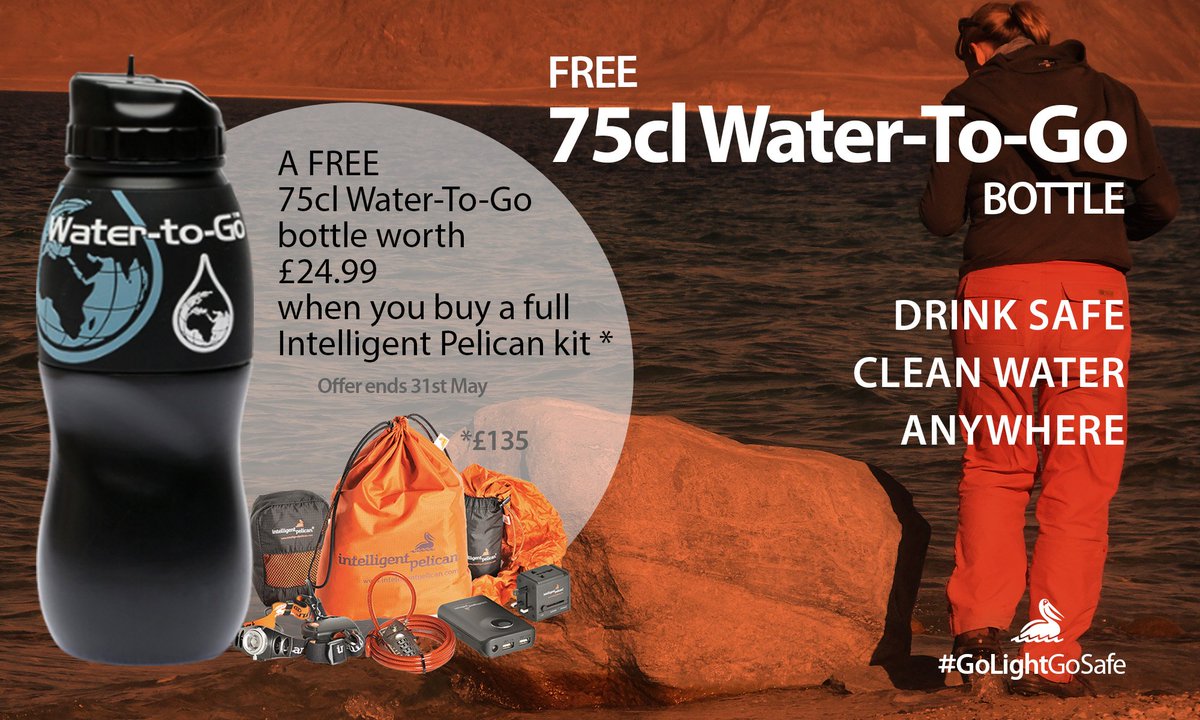 IntelliPeli's tweet photo. Superb Offer. A FREE Water-To-Go bottle worth £24.99 with every Intelligent Pelican Full Kit bought before 31st May. CLEAN, SAFE FILTERED WATER, ANYTIME, ANYWHERE… #Adventuretravel #gapyear #festival #backpacking https://t.co/msoJjSw0Ls