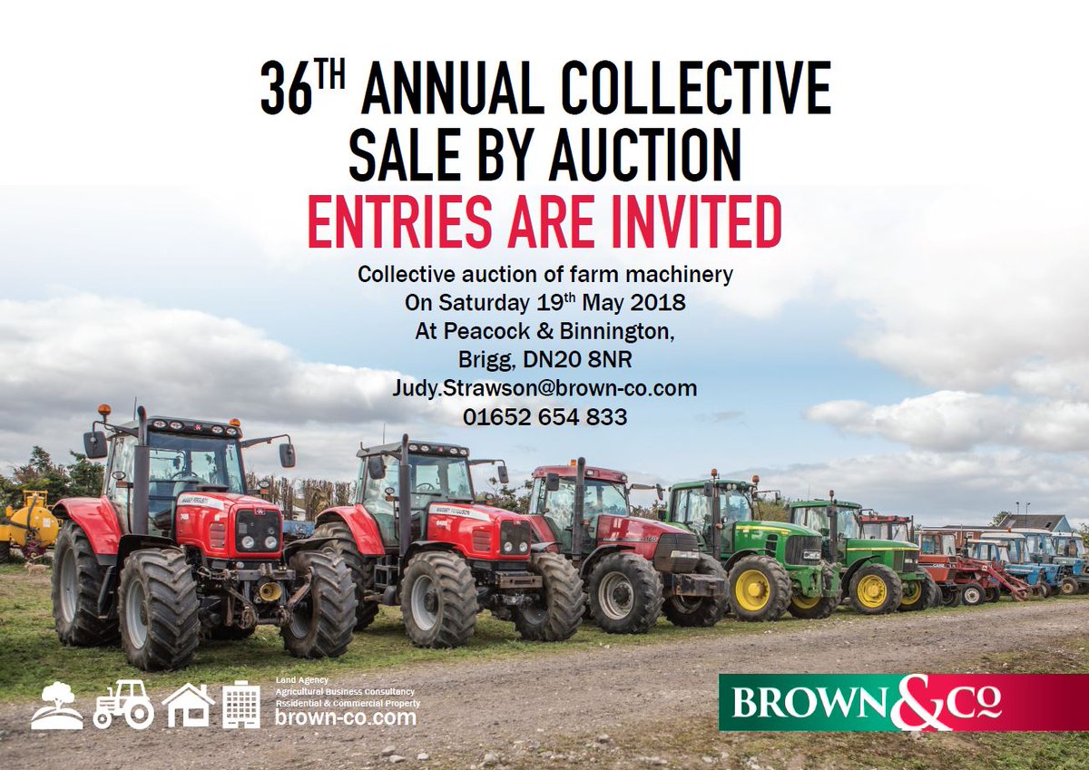 Entries are invited for the Peacock &amp; Binnington 36th Annual Collective Sale!
To be held on 19th May 2018 in Brigg, North Lincolnshire, DN20 8NR
Download the entry form here: bit.ly/2HqryNP
Contact: judy.strawson@brown-co.com | 01652 654 833
#annualcollective #auction