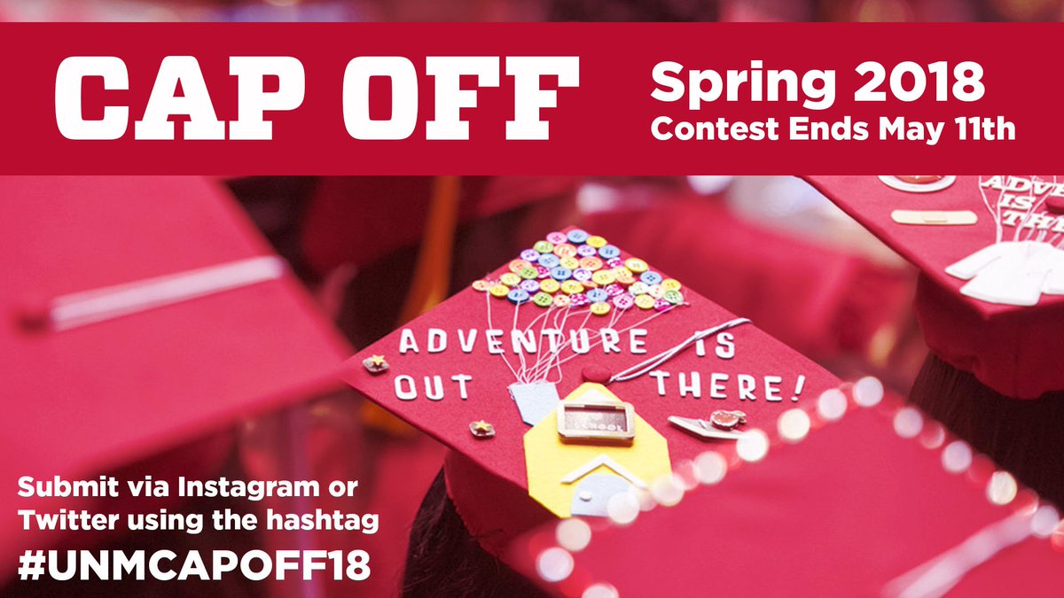 UNM's tweet photo. Hey Lobos! Send a photo of your awesome decorated graduation cap to WIN! Use the hashtag #UNMCapOff and the photo with the most likes/retweets will win audience choice! The other winner will be chosen from our team. (Profiles must be public) Contest ends May 10th! https://t.co/K3Fl5MmXYx