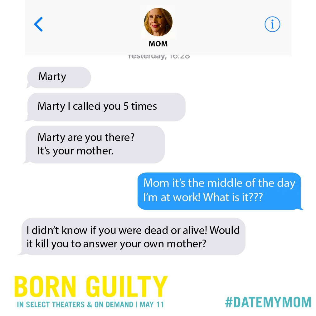 BornGuiltyMovie's tweet image. Just a regular #Tuesday.
.
.
#bornguilty #crazymom #crazyfamily #motherandson #textmessages #momtext #annoyingmom #momtexttalk #overbearingparents #worriedmom #irrationalmom #rosannaarquette #comedy #supportindiefilm