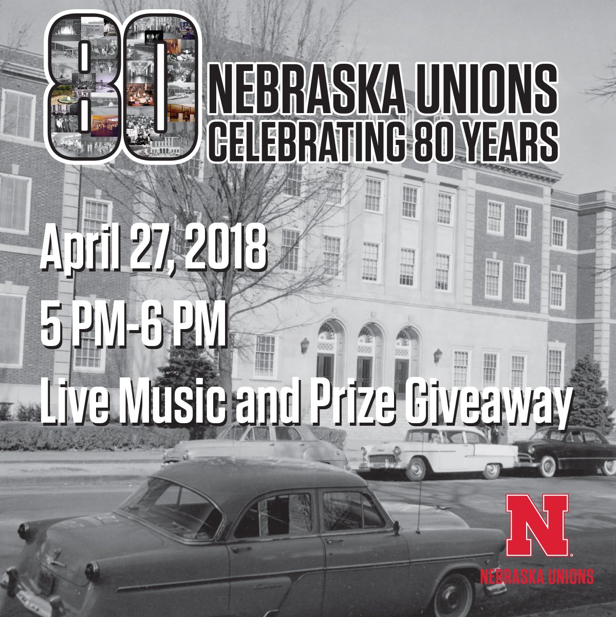 NebraskaUnions's tweet photo. Be sure to stop by the #NebUnions Plaza on Friday to celebrate our 80th birthday! Enter our FREE drawing for your chance to win Starbucks gift cards or Apple products! Can't wait to see you there! https://t.co/gsRzYG2Zrz