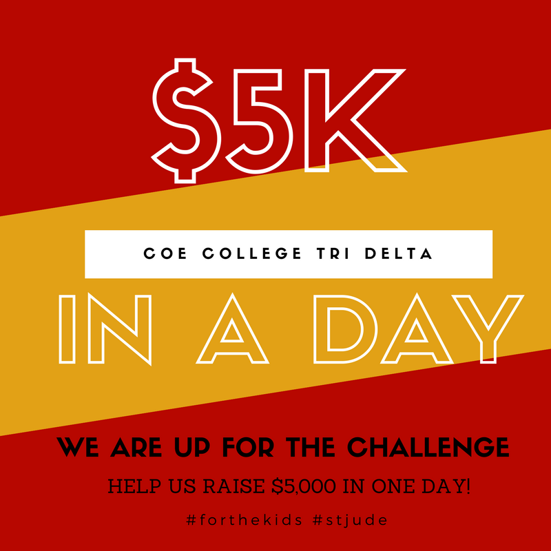 coepanhel's tweet photo. @TriDeltaCoe will be trying to raise $5k today to donate to St. Jude! Please support the cause!❤️😌 https://t.co/yLmkC0CCAC