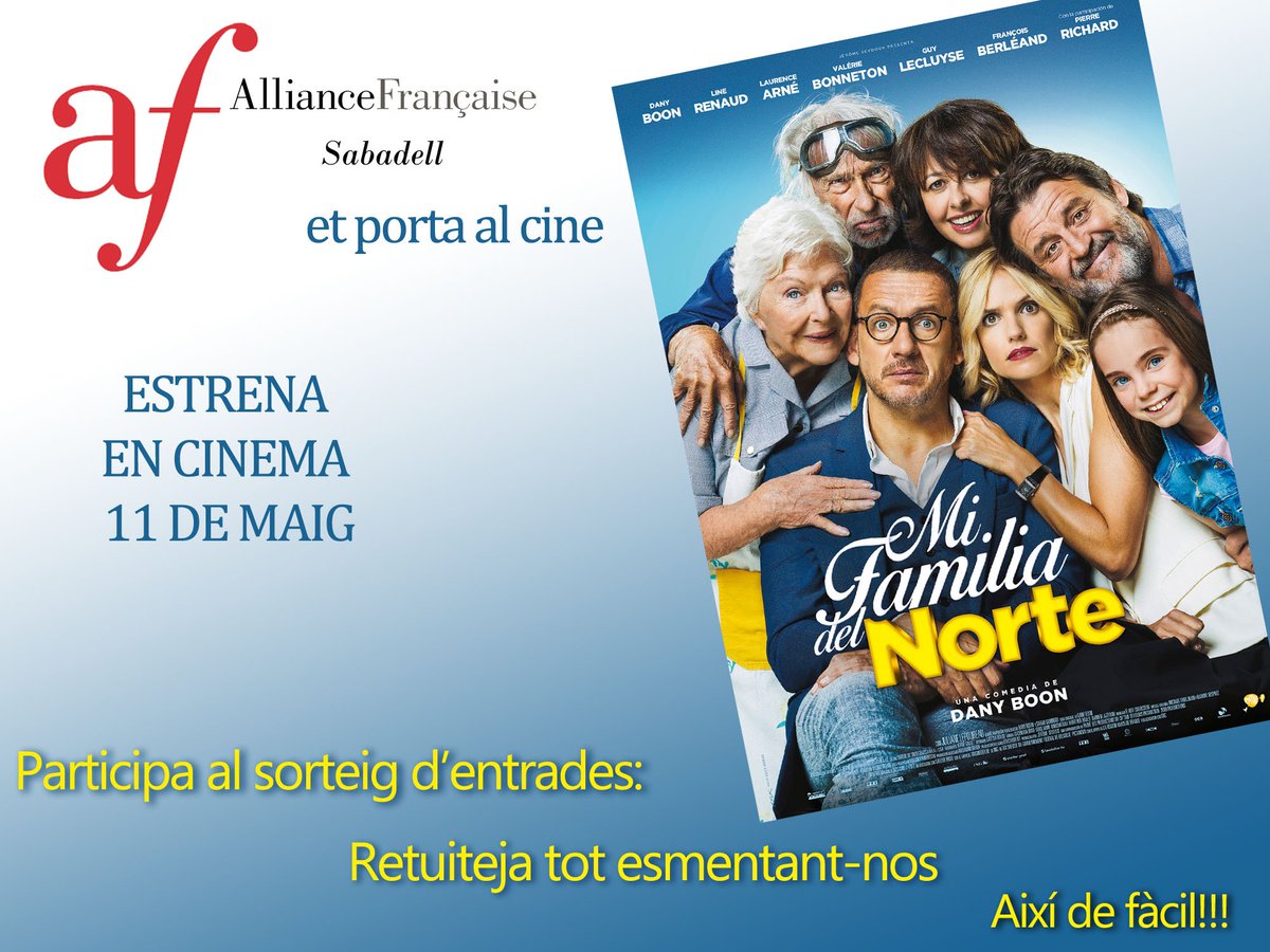 AFSabadell's tweet photo. L'Aliança Francesa de Sabadell et volem portar al cinema! Retuiteja tot esmentant-nos i participa al sorteig d'una entrada doble! https://t.co/D8E29uObAP
