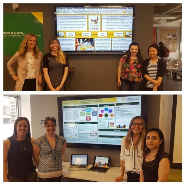 UofARehabMed's tweet photo. The MScOT 2016 class presented their culminating Community Projects in Calgary today. Local organizations that the students partnered with included: #MustardSeed #Vecova + #InnFromtheCold #thedi #USAY. Well done class! #yyc https://t.co/bt0MKKCx6d