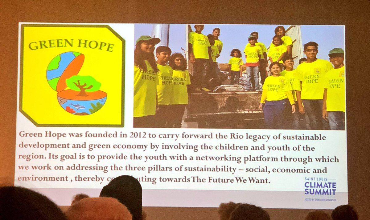 STLClimate's tweet photo. “We are running the most dangerous experience in history, which is to see how much #carbon our #atmosphere can handle.” - @KehkashanBasu, founder of Green Hope Foundation. @UNEnvironment @Good_Policies #STLClimateSummit https://t.co/NzW5PkAkMm
