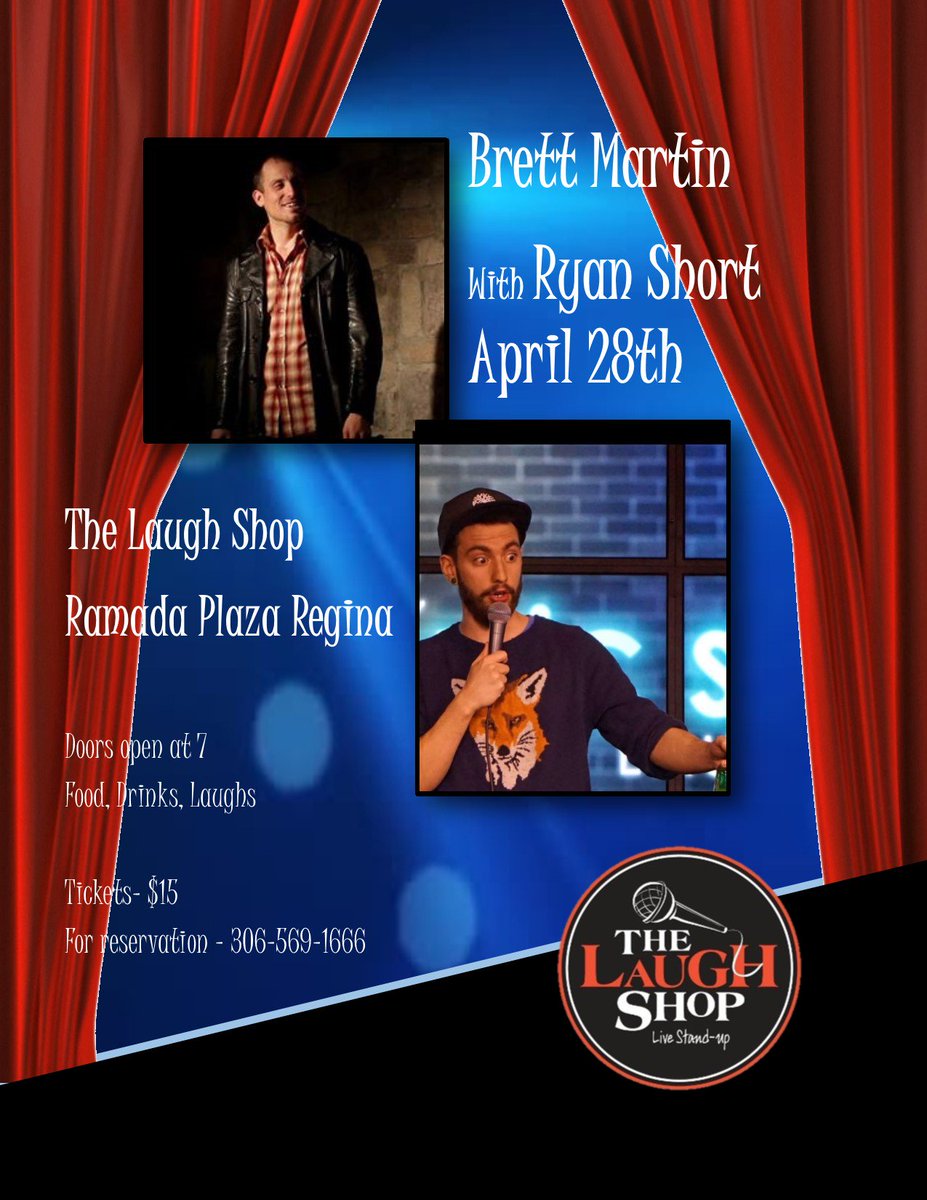 Look who we have for you guys coming up this Saturday! Brett Martin &amp; Ryan Scott. Give us a call to RSVP your seating 306-569-1666 Ext 7263
Full Squatt &amp; Gobble menu to order from, drink specials, giveaways &amp; more! #YQRcomedy #RamadaPlazaRegina
