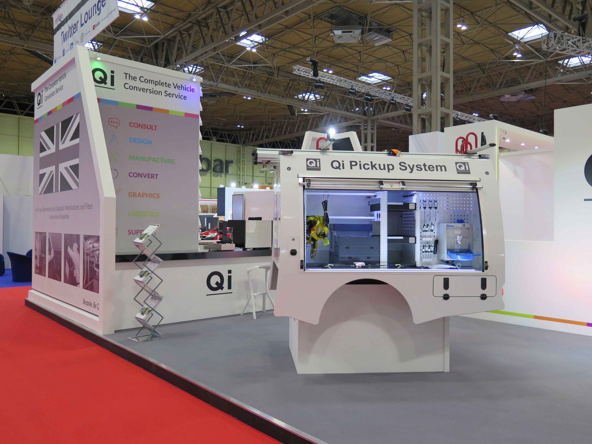 DesignInterlink's tweet photo. What a show Day 1 has been! Visit Hall 5 Stand F70 @QiVanSystems @thenec at the @TheCVShow @DesignInterlink #stand #booth #vehicles #vans #design #modernstand #colouredlighting #voile #exhibition https://t.co/cUpnXlL2VW