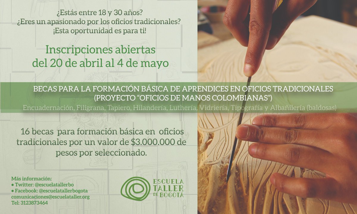 #Atencion Sigue abierta convocatoria de BECAS PARA LA FORMACIÓN BÁSICA DE APRENDICES EN OFICIOS TRADICIONALES! Los candidatos pueden encontrar toda la información referente a las becas AQUÍ → goo.gl/TX64vY #BecasyOportunidades #felizmartes