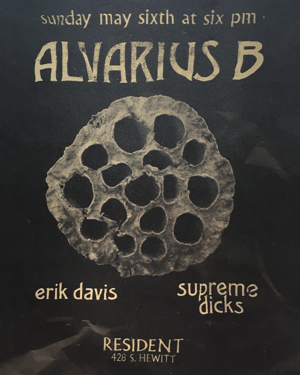 nexnaylor's tweet photo. L.A.π΄ Sunday May 6th at 6pm
ALVARIUS B (Alan Bishop of Sun City Girls)
ERIK DAVIS
SUPREME DICKS
at
Resident β 428 S. Hewitt
fb https://t.co/x0HFtJHKDC
tix https://t.co/EvIBVPiE1W
#alvariusb #suncitygirls #erikdavis #supremedicks https://t.co/E0lcjrNu4P