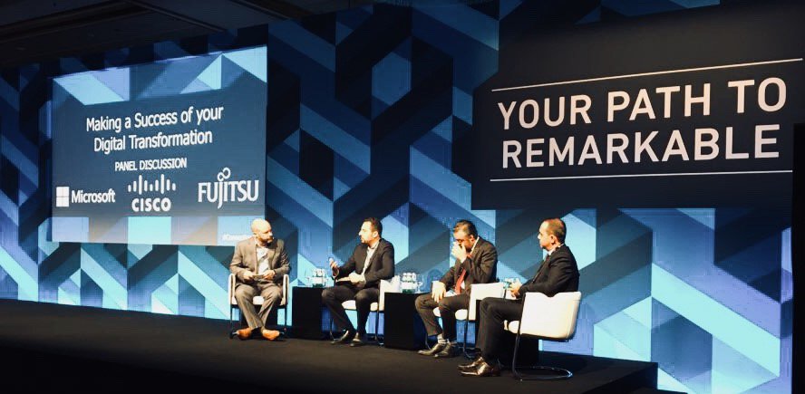 Rogerk56's tweet photo. The path to true #DigitalTransformation can sometimes be a tough one... @Cisco @Fujitsu_ME &amp; @Microsoft explain how to make a success of your digital journey on the main stage @Commvault #ConnectionsLive #Dubai #Partner https://t.co/dtMysCPc2u