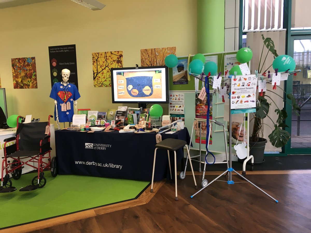 DerbyUni's tweet photo. Our lovely students have put together a display, in the library, to celebrate 70 years of Occupational Therapy at Derby. 🎉 https://t.co/WzY5GrH4K4