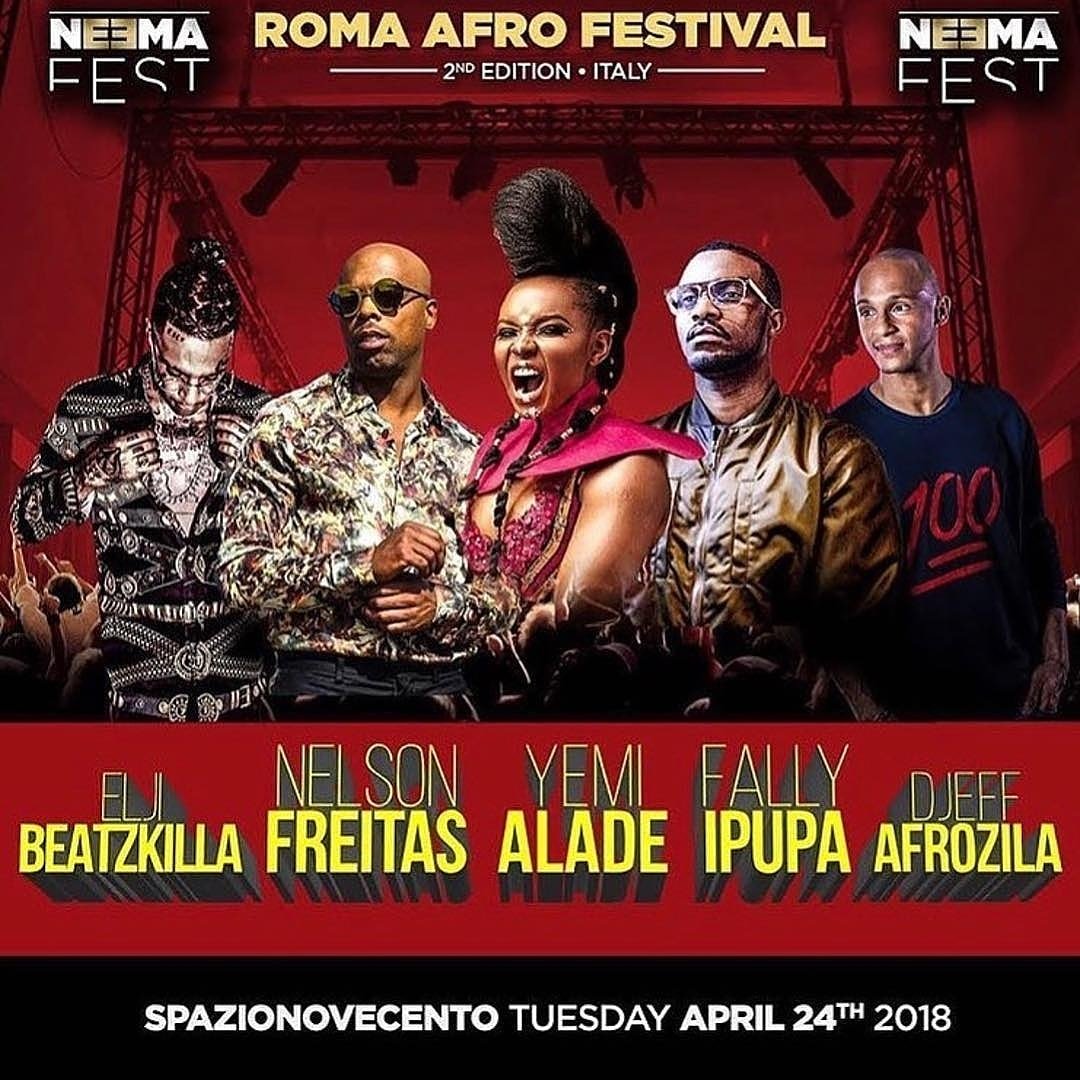 yemialadee's tweet image. TODAY
TUESDAY APRIL 24TH #NEEMA 
#ROMA AFRO FESTIVAL. 🔹🔸🔹
#ITALY

Spazio 900 (Piazza Guglielmo Marconi,26/B Rome-Italy).
Prevendite online : ticketone.it
☎️ Info tavoli e prevendite: 393.7061698 - 348.3557332

#YEMIALADE
#BLACKMAGIC
#BUMBUMCHALLENGE