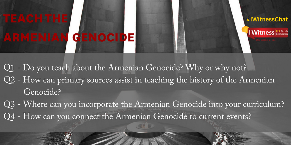 USCIWitness's tweet photo. We're so excited for the #IWitnessChat on Teaching the Armenian Genocide today! Our fabulous team member @santekelian will be co-hosting.

Take a sneak peek at the questions here https://t.co/QJiC39jEyf