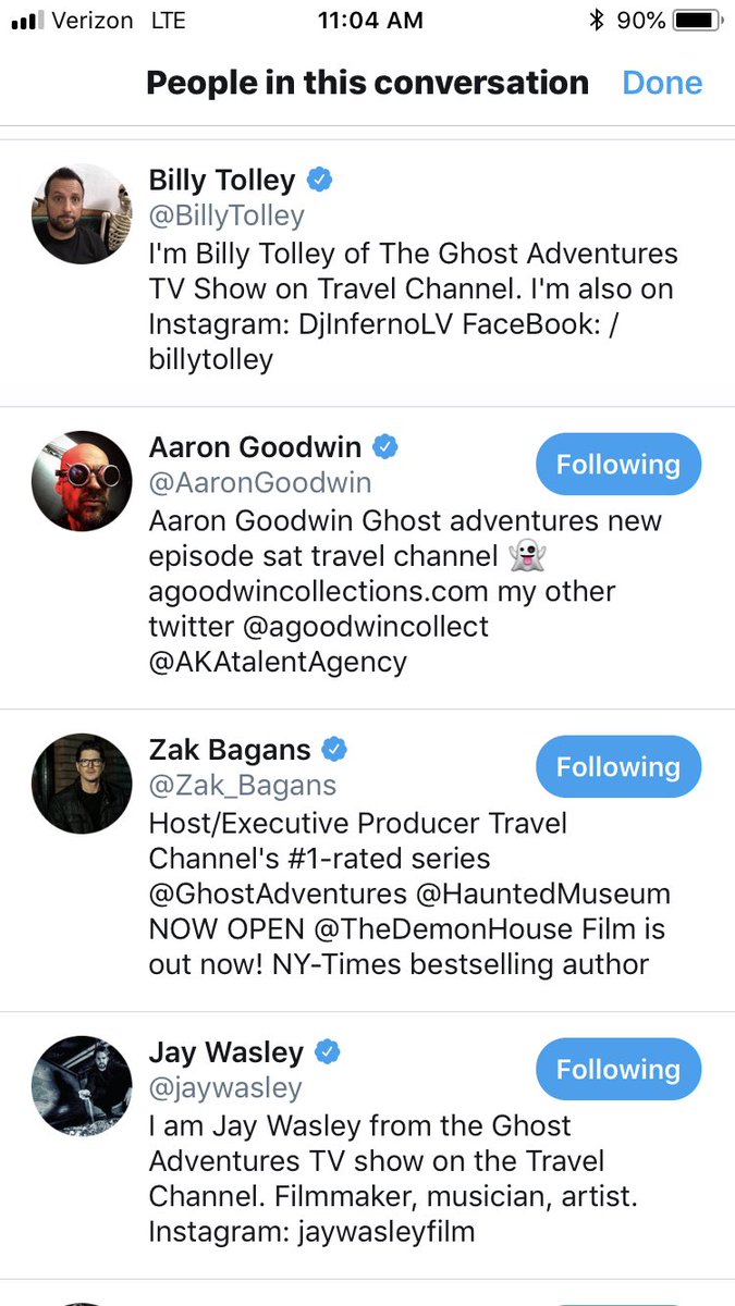 BillyTolley's tweet photo. Trust ONLY these GAC verified accounts. 😉 @Zak_Bagans @AaronGoodwin @jaywasley @BillyTolley https://t.co/Z9TOC2JMzv