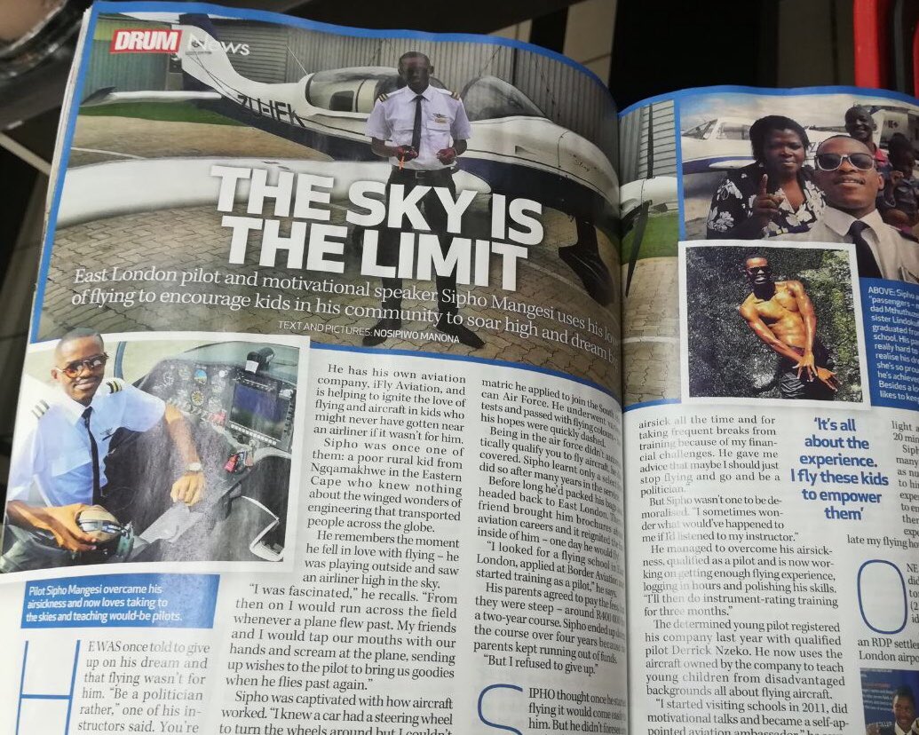 Pilot_Mangesi's tweet photo. A huge thank you to Drum magazine and the people who served me literally putting the entire shop to a standstill showing everyone that I was there in their shop.
There are many pilots in SA with bigger qualifications but God.....🙌

PS @Drum Magazine THE SKY IS NOT THE LIMIT https://t.co/HupJ1eN984