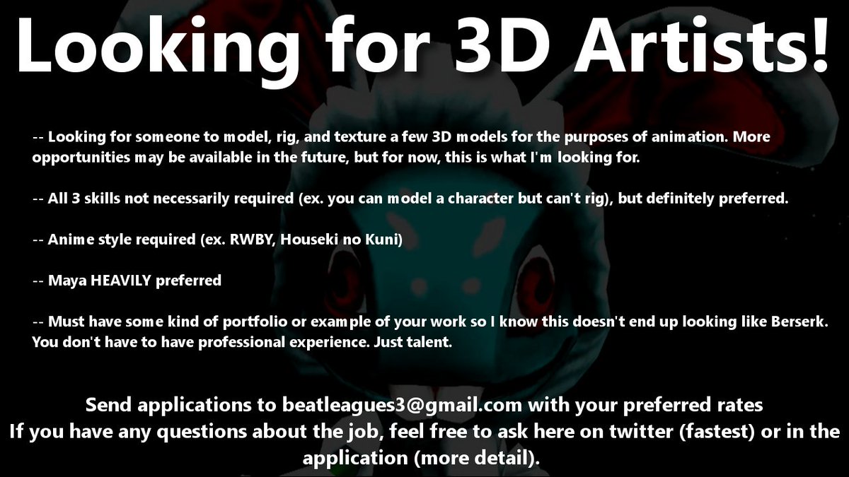 PAID OPPORTUNITY. Looking for people to help with the next stage of a certain project. If you or someone you know have the skills I need, please come my way. I'll be looking at applications till the first week of May. Retweets appreciated.