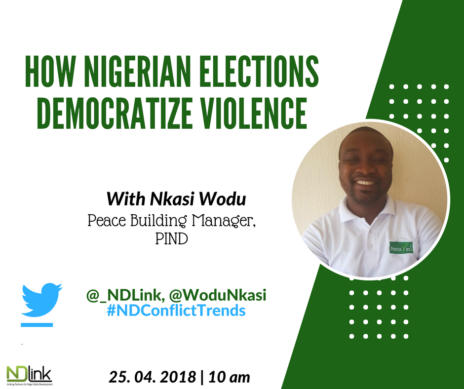 _NDLink's tweet image. Join our discussion with @WoduNkasi on "How Nigerian #elections democratize #violence" tomorrow morning by 11 am

Share your questions and comments using #NDConflictTrends