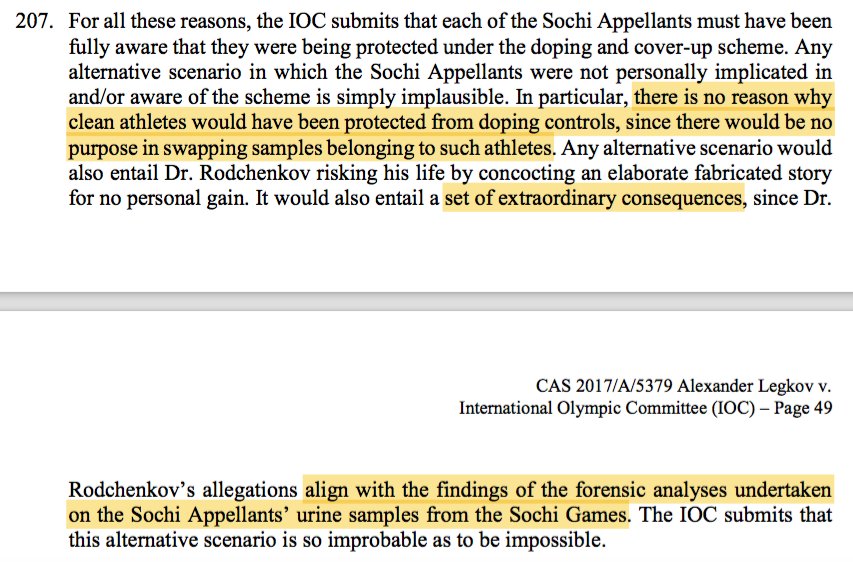 Sport_Integrity's tweet photo. The @iocmedia argument as to why its evidence in plausible in the #Legkov decision… https://t.co/IjGcEGtJg4