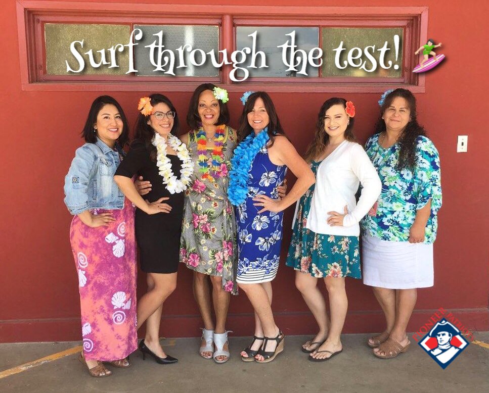 Wearing our Hawaiian attire for Spirit Week at Pioneer Drive! #TeamBCSD #TeamPioneer