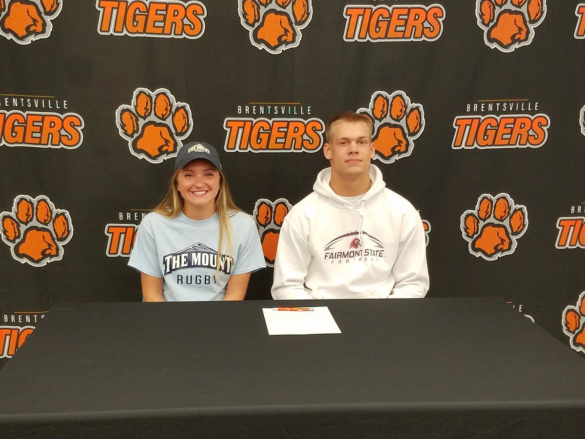 BrentsvilleSpo1's tweet photo. Congratulations to our college signees, Jake Cornwell (football at Fairmont State) and Samantha Mathis (rugby at Mount St. Marys) https://t.co/AkESZ2tywM