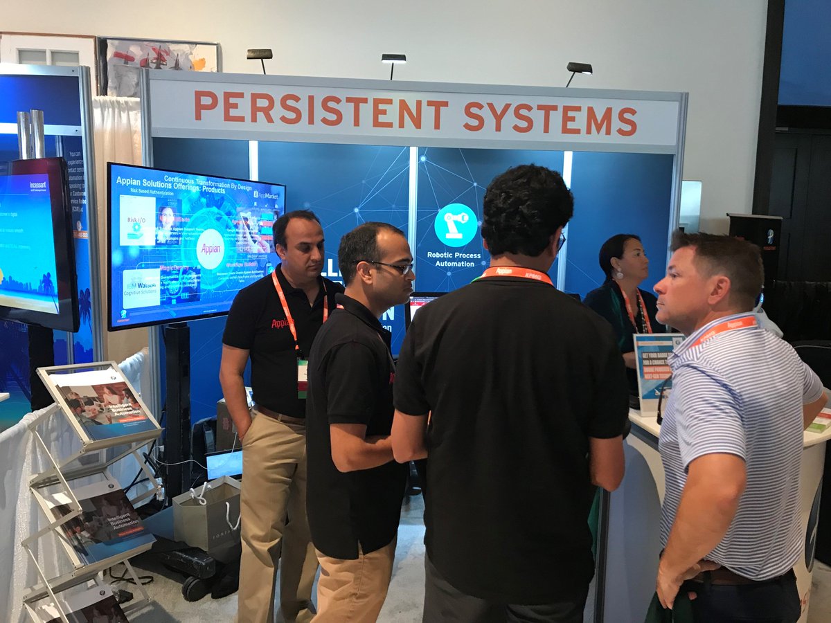 Persistentsys's tweet photo. This is what engaging conversations look like! Have one with us at booth #3 and learn how to accelerate your business with intelligent automation! #AppianWorld #PersistentatAW18 #IBA https://t.co/HxK25PYNFe