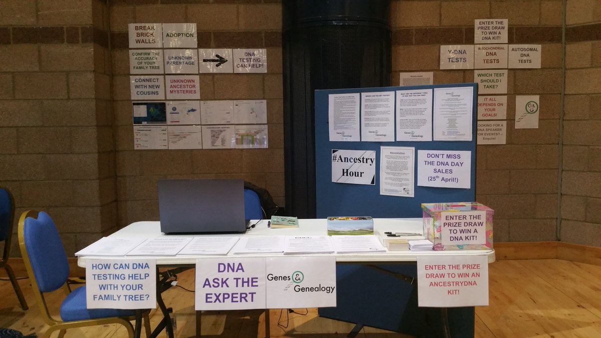 GenealogyLass's tweet photo. I was in #Glenrothes at the weekend running a 'DNA Ask The Expert' stand at the Scottish Federation of Family History Societies Conference & Fair hosted by @fifefhs - a busy day with lots of interesting #DNA chats! #SAFHS2018 #Genealogy #FamilyHistory #AncestryHour https://t.co/YCbcI7KveF
