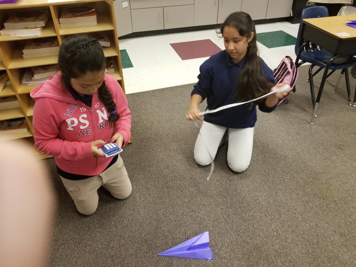 SBSullivan9's tweet image. Today in 5th: we made our BEST paper airplanes, flew them (safely) across the room, and measured the distance in inches and centimeters.  Then, we converted that to feet &amp;amp; meters. #mathisfun #mathmovement