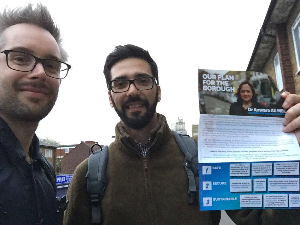 elliottwvr's tweet photo. Out canvassing this evening in #milend with @CDe_Freitas. Great chatting with people on the doorstep #ToryCanvass #LocalElections2018 #TowerHamlets https://t.co/Um9g90ltms