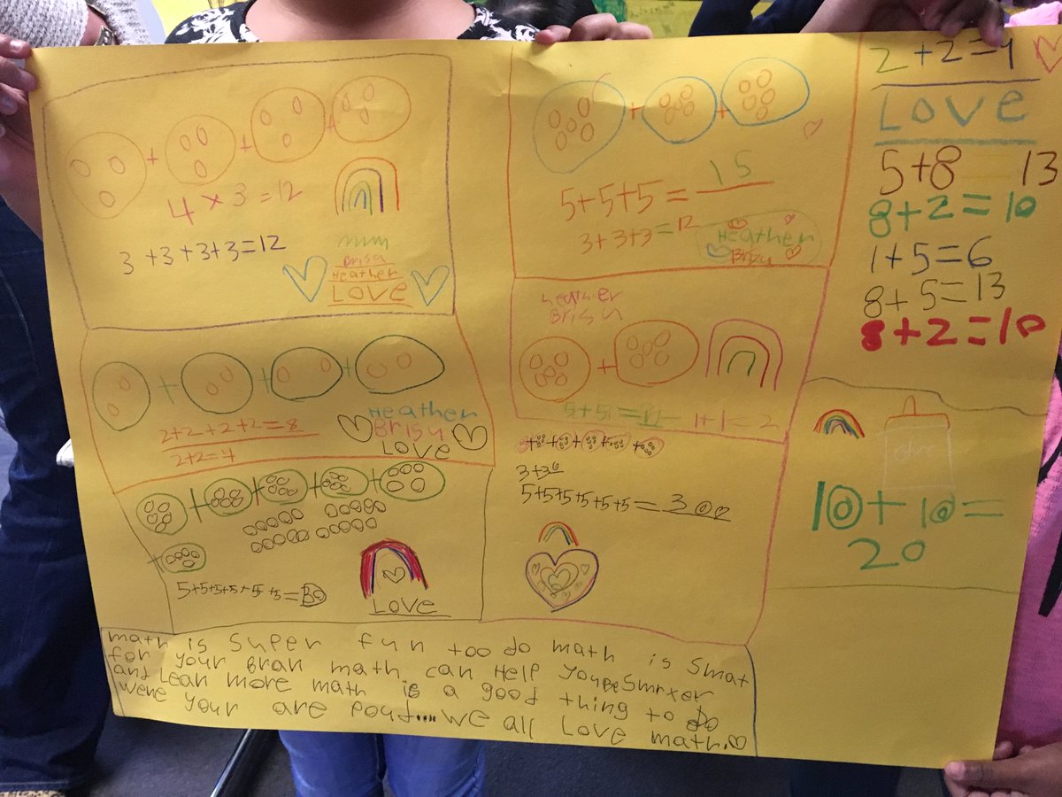 reillysusan1's tweet photo. These girls 💕 @youcubed activity “Division Pizza” so much they added 💕 & 🌈 all over their poster #ccss #repeatedaddition #equalgroups #mathsuccess @lusdedtech #lusdmath #2ndchat https://t.co/JpGF6oAF96