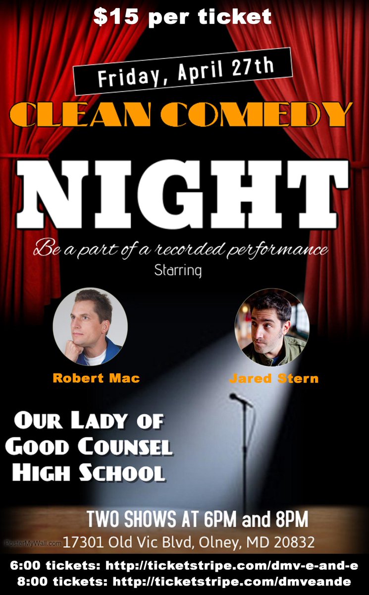 districtcomedy's tweet photo. Come support GC alumni as they host a Clean Comedy Special on Friday the 27th. It will be recorded, so be a part of the laugh track! @OLGCHS https://t.co/BCkx6BQZkK