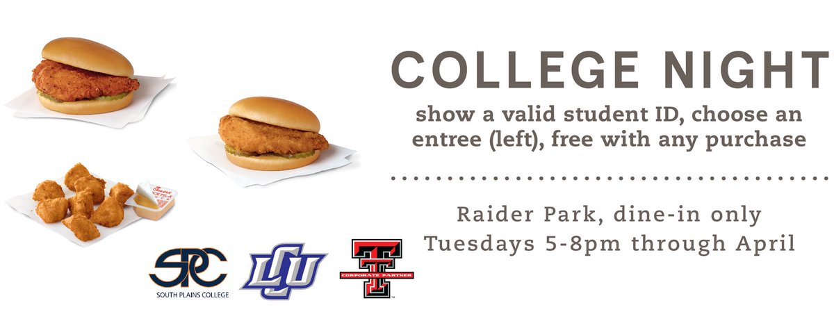 Don’t forget! Tonight is the last night for you to take advantage of COLLEGE NIGHT! Bring in your school ID for a free entree!