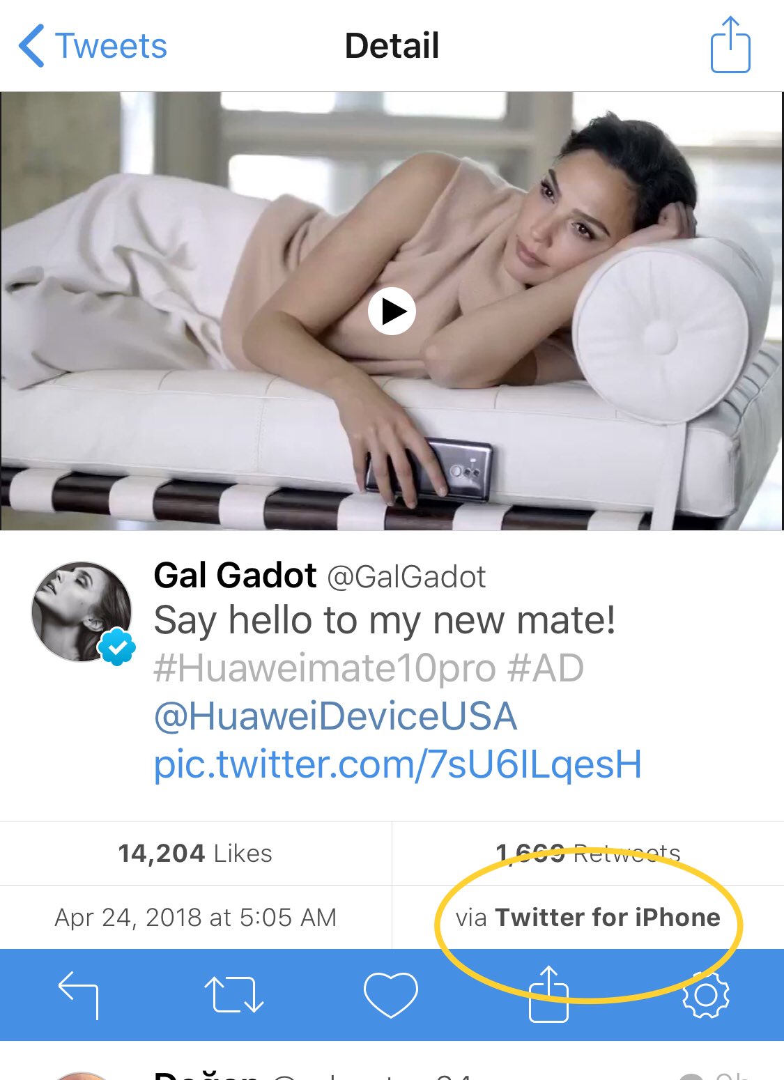Marques Brownlee Gal Gadot With The Huawei Ad Tweeted From An Iphone Niceeeee