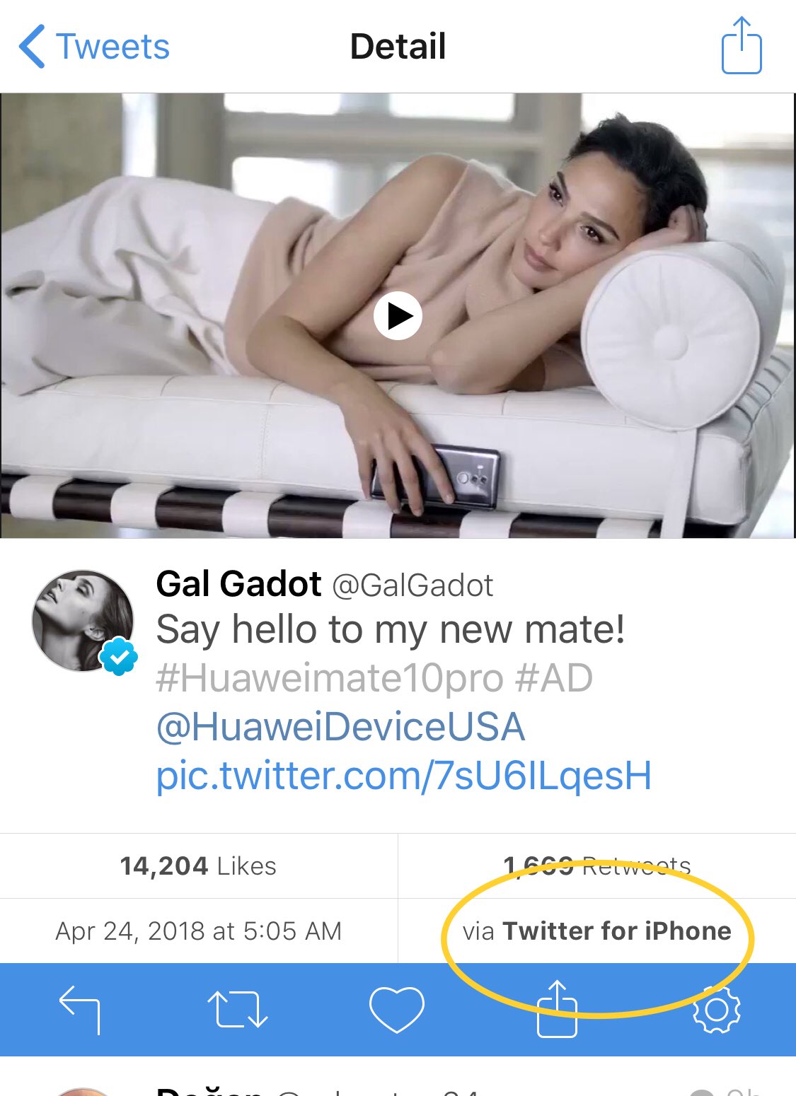 Marques Brownlee Gal Gadot With The Huawei Ad Tweeted From An Iphone Niceeeee T Co Aekjvwoybl Twitter