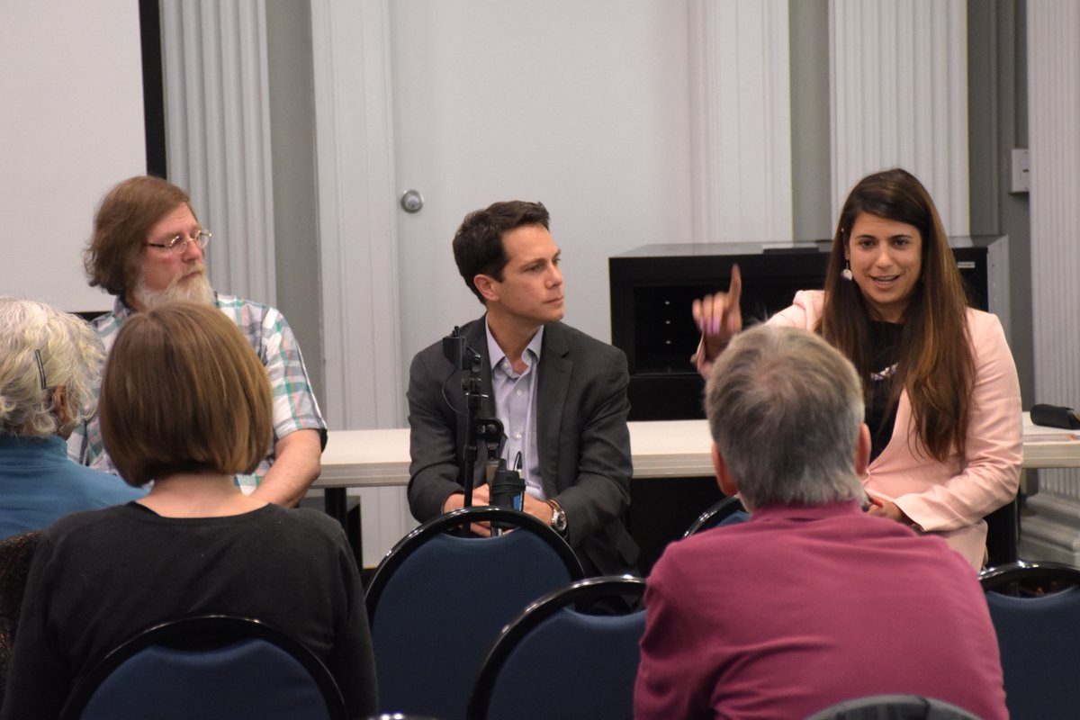 UVaFoodCollab's tweet photo. Panelists David Sligh, Cale Jaffe, Beth Roach discussing "What Lies Upstream," and water issues in Charlottesville, Albemarle County, and across Virginia at the JMRL screening. https://t.co/o1cWa2zCGq