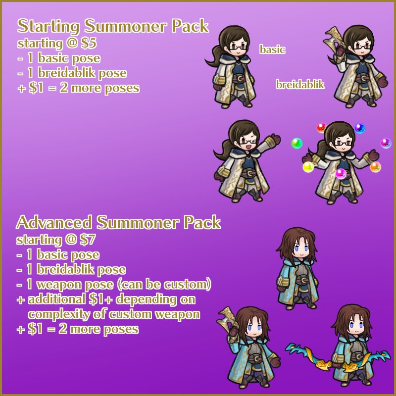 StarXrossed's tweet photo. in an attempt to feed my gacha habit, I decided to finally bite the bullet and start FEH sprite commissions!  still working on getting everything fully set up, but you can check out more detailed descriptions of packages/prices over here! https://t.co/JE8EeaO28k https://t.co/4zoUWAq85m