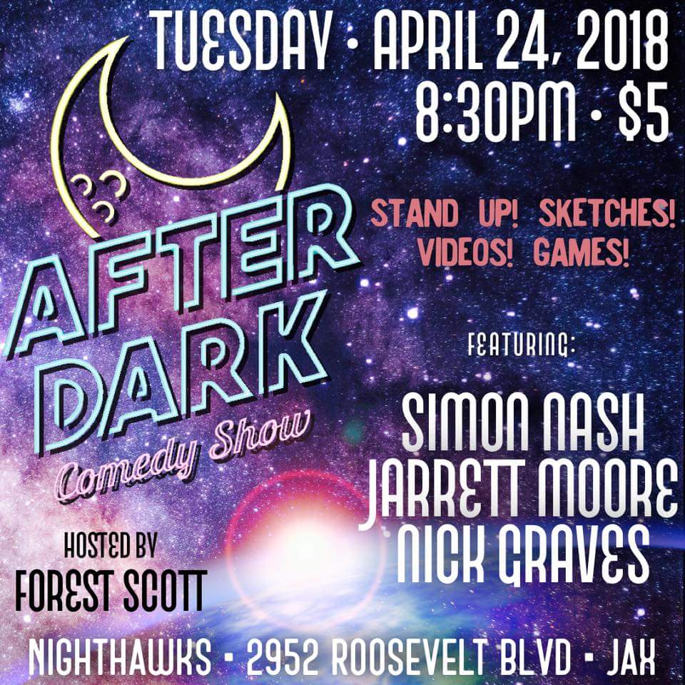AfterDarkComedy's tweet photo. It's time for Jacksonville's most dangerous show. Get to Nighthawks by 8:00 to see some of Orlando's funniest take over the stage. #Jax #Duval #Standupcomedy #comedy #jax #woke https://t.co/bqhRd24s2C