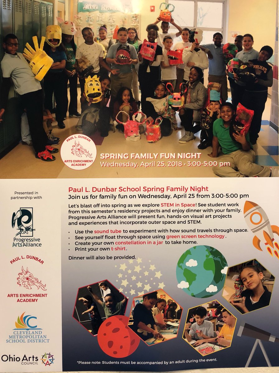 We hope to see all of our families at our Family Arts Night tomorrow from 3:00 - 5:00! Remember that interim report pick-up and conferences are from 1:00 - 6:00. Our Dunbar family can not wait to see each of you here 🎨 #familyartsnight #dunbardragonsrock <a href="/CLEMetroSchools/">Cleveland Metropolitan School District</a>