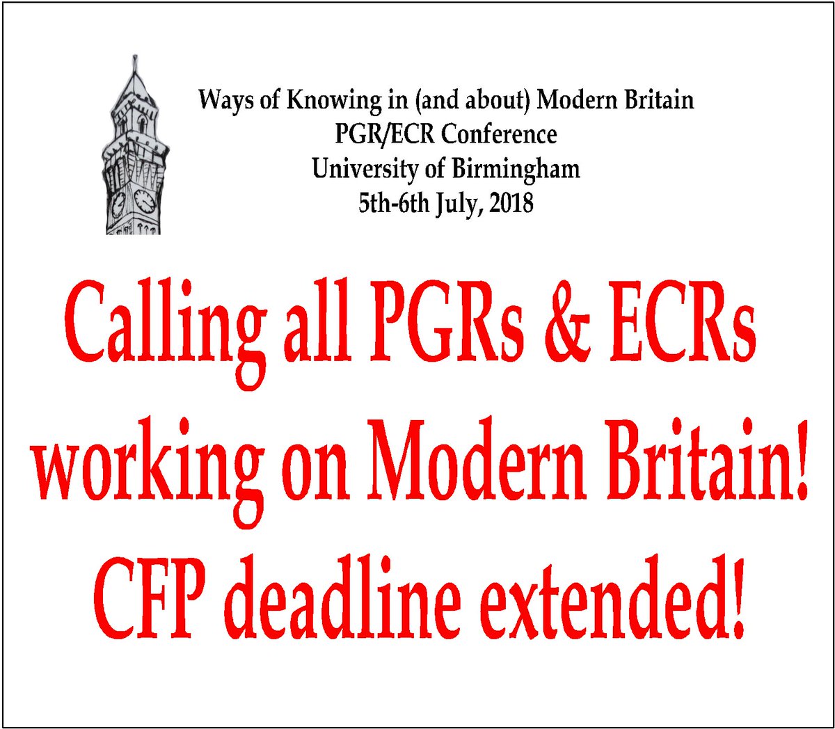 KnowingConf2018's tweet photo. Calling all PGRs and ECRs working on Modern Britain! Our #CFP deadline has been extended until May 18th! 
https://t.co/gbZq587kvt

#CFP #ECRCHAT #PHDCHAT #PHDLIFE #PHDFORUM #PHDADVICE #ECR #TWITTERSTORIANS #HISTORY https://t.co/lxTkHY2bzH