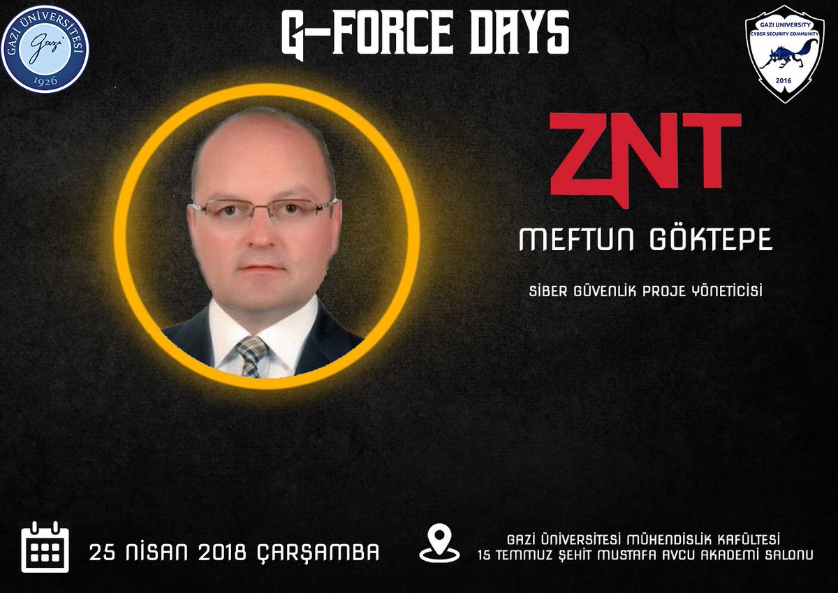 G-Force Days Konferansımızın ilk gününde ZNT Global şirketinden Siber Güvenlik Proje Yöneticisi Meftun GÖKTEPE bizlerle!

#gforcedays #whitecollars

Kayıt: gazicyber.com