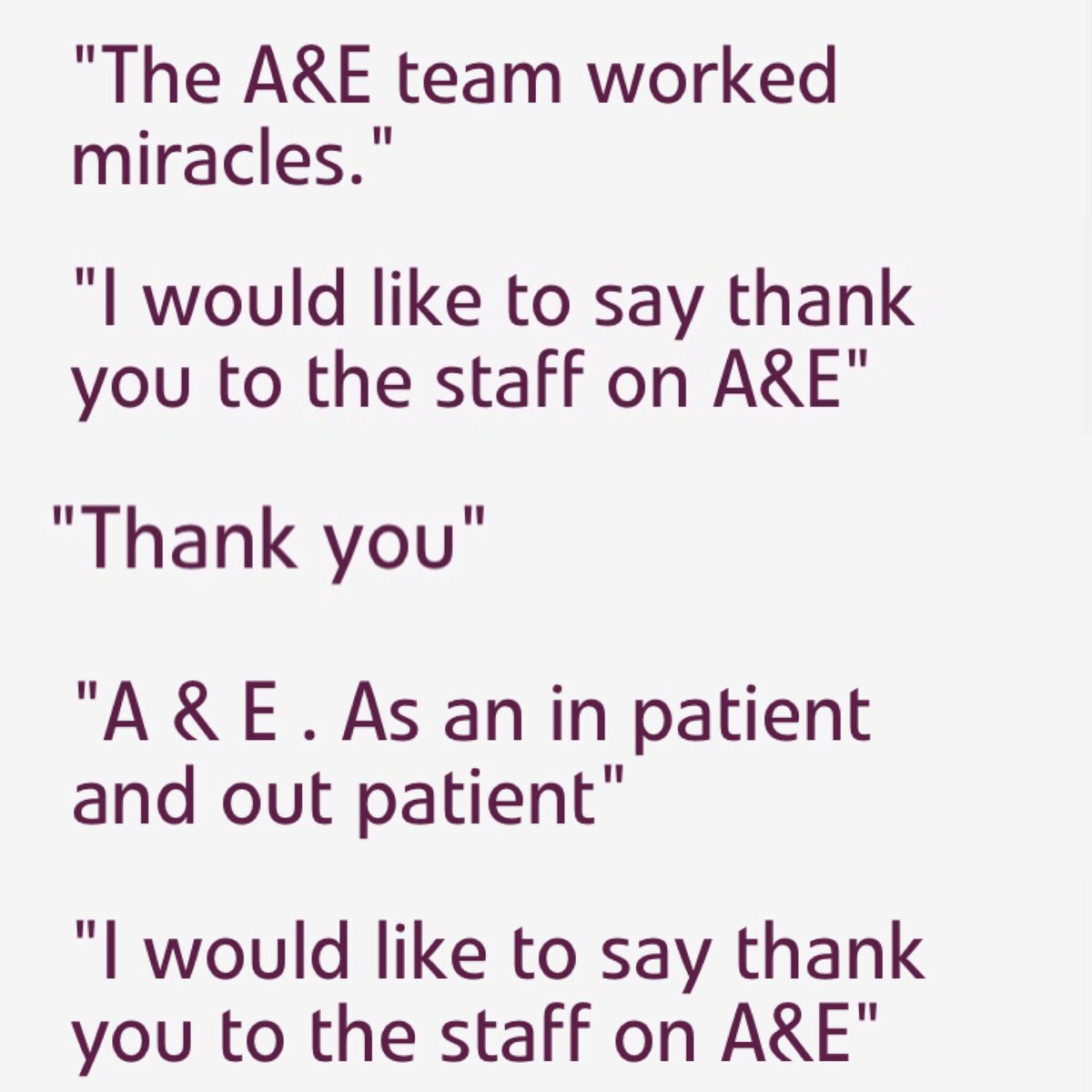 Great week of positive feedback! Thanks <a href="/careopinion/">Care Opinion</a> well done to all in <a href="/ULHT_News/">NHS United Lincs</a> PHB A&amp;E :)